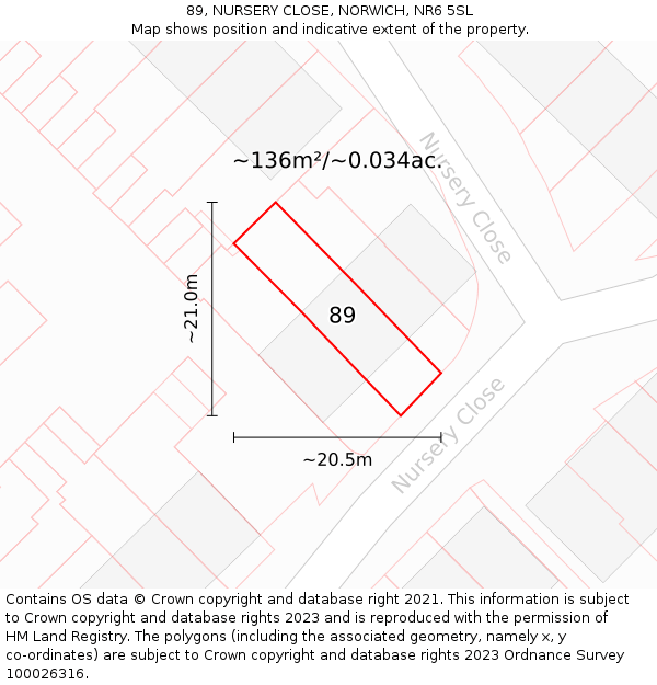 89, NURSERY CLOSE, NORWICH, NR6 5SL: Plot and title map