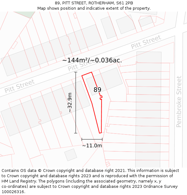 89, PITT STREET, ROTHERHAM, S61 2PB: Plot and title map