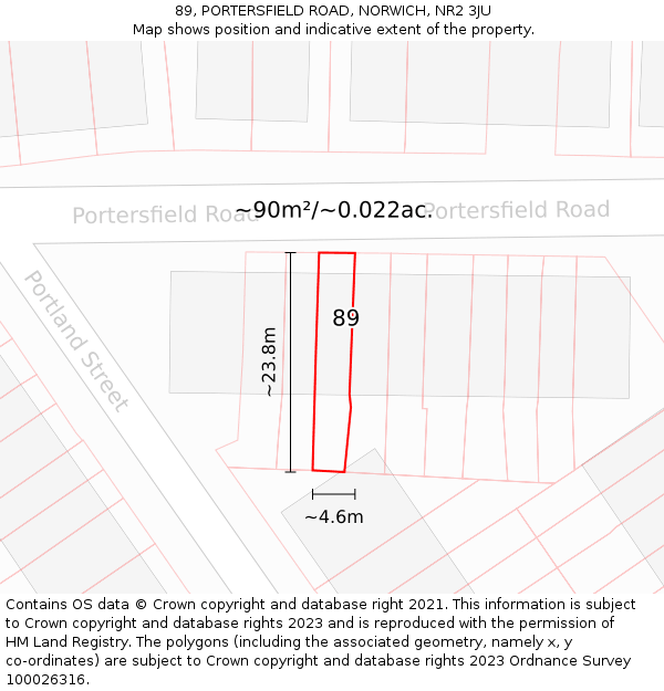 89, PORTERSFIELD ROAD, NORWICH, NR2 3JU: Plot and title map