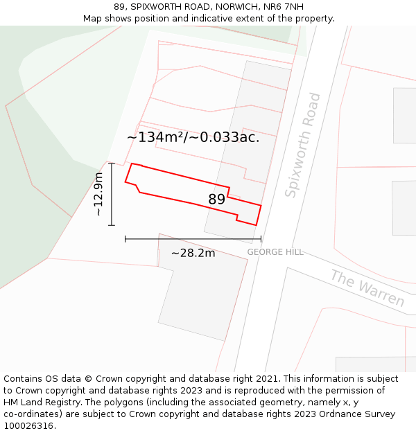 89, SPIXWORTH ROAD, NORWICH, NR6 7NH: Plot and title map