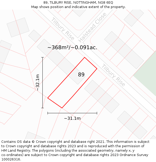 89, TILBURY RISE, NOTTINGHAM, NG8 6EQ: Plot and title map