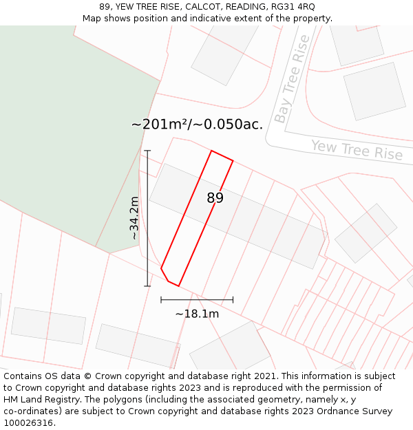 89, YEW TREE RISE, CALCOT, READING, RG31 4RQ: Plot and title map