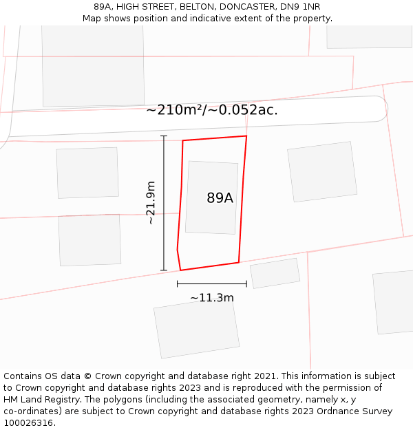 89A, HIGH STREET, BELTON, DONCASTER, DN9 1NR: Plot and title map