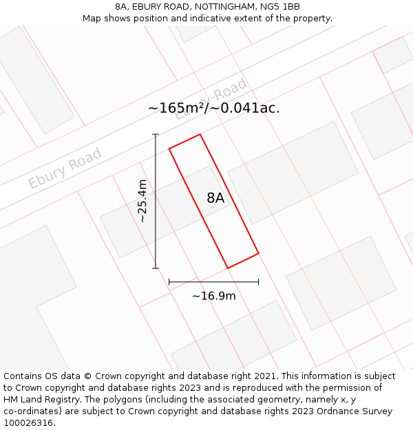 8A, EBURY ROAD, NOTTINGHAM, NG5 1BB: Plot and title map
