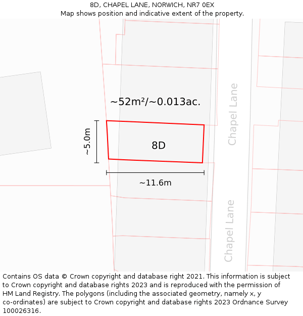 8D, CHAPEL LANE, NORWICH, NR7 0EX: Plot and title map