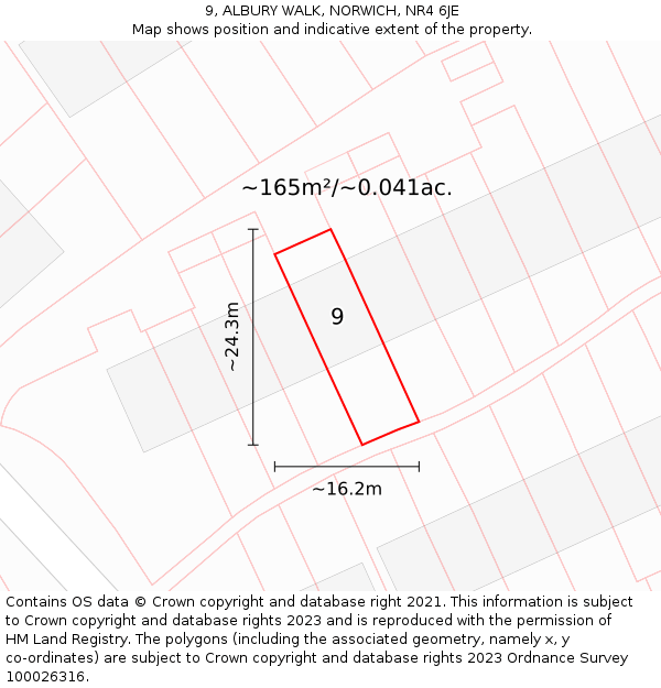 9, ALBURY WALK, NORWICH, NR4 6JE: Plot and title map