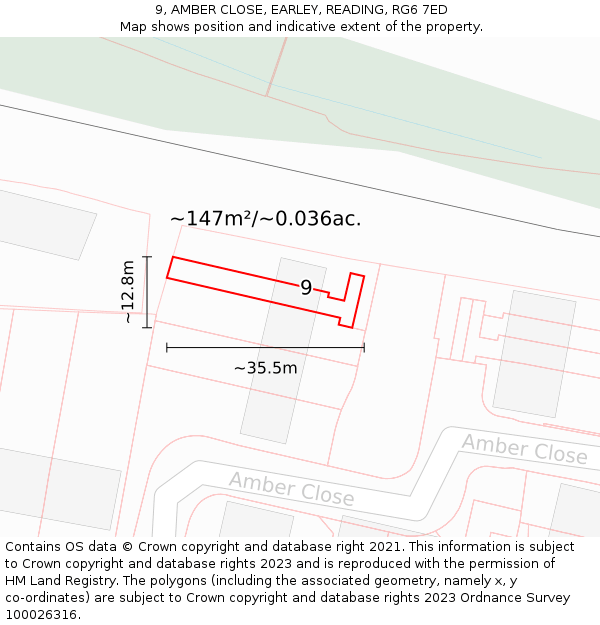 9, AMBER CLOSE, EARLEY, READING, RG6 7ED: Plot and title map