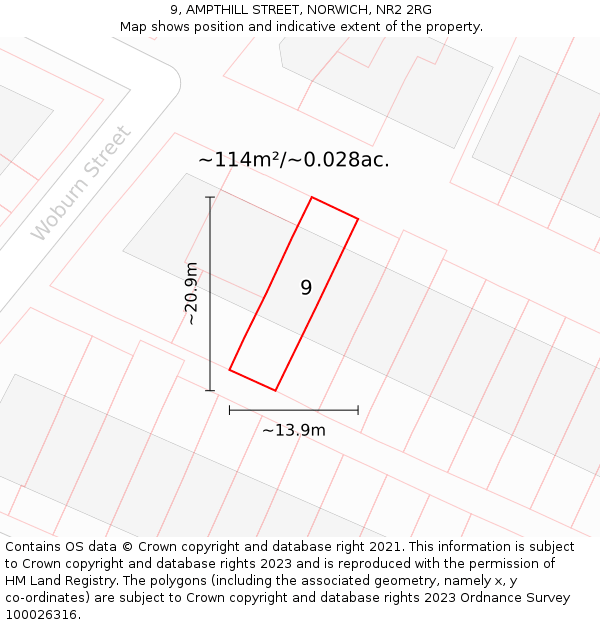 9, AMPTHILL STREET, NORWICH, NR2 2RG: Plot and title map