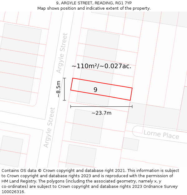 9, ARGYLE STREET, READING, RG1 7YP: Plot and title map