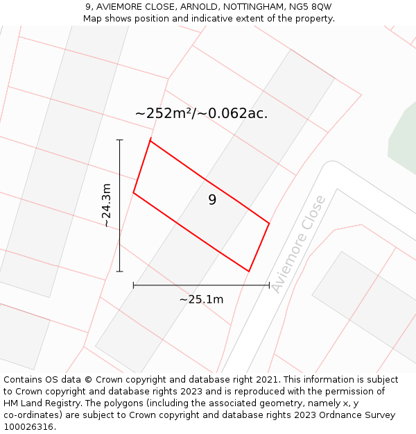 9, AVIEMORE CLOSE, ARNOLD, NOTTINGHAM, NG5 8QW: Plot and title map