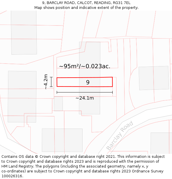 9, BARCLAY ROAD, CALCOT, READING, RG31 7EL: Plot and title map