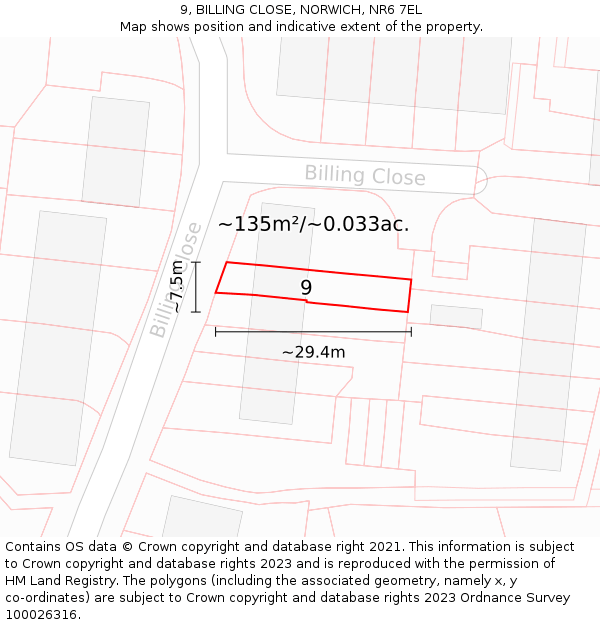 9, BILLING CLOSE, NORWICH, NR6 7EL: Plot and title map