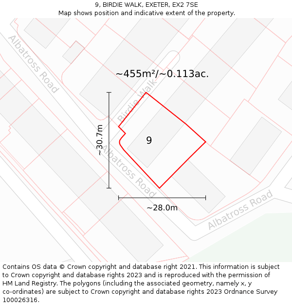 9, BIRDIE WALK, EXETER, EX2 7SE: Plot and title map