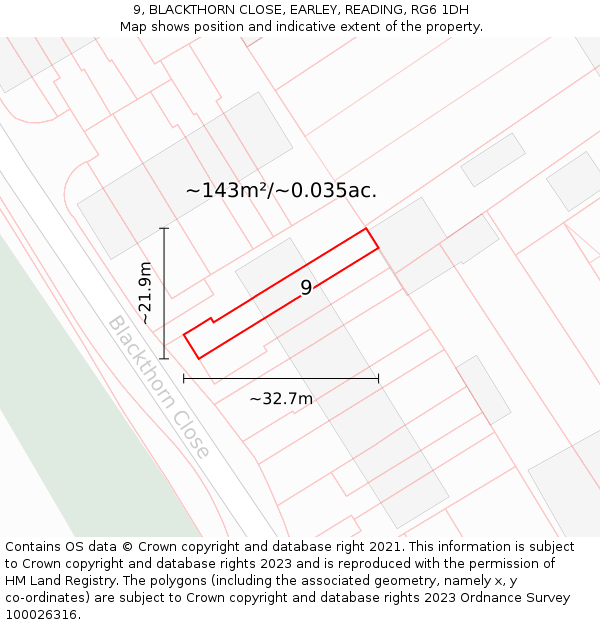 9, BLACKTHORN CLOSE, EARLEY, READING, RG6 1DH: Plot and title map