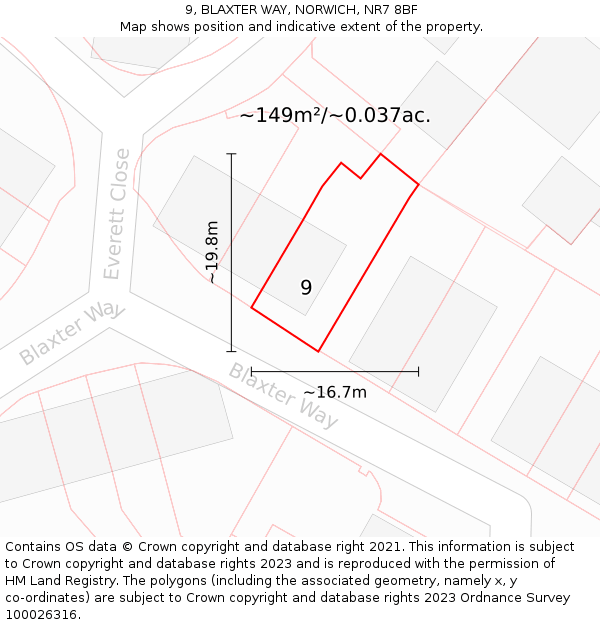 9, BLAXTER WAY, NORWICH, NR7 8BF: Plot and title map