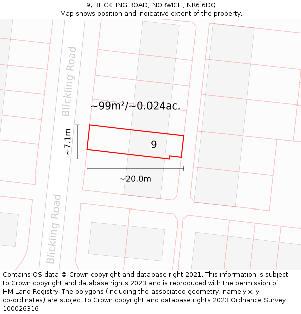 9, BLICKLING ROAD, NORWICH, NR6 6DQ: Plot and title map