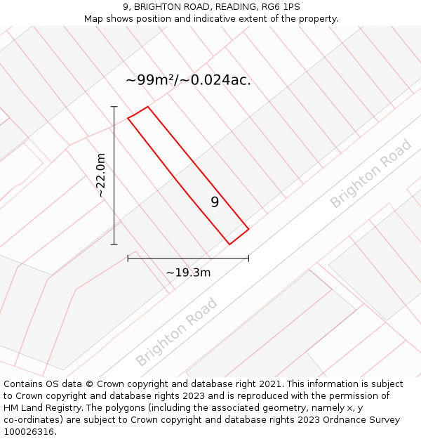 9, BRIGHTON ROAD, READING, RG6 1PS: Plot and title map