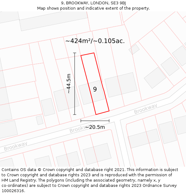 9, BROOKWAY, LONDON, SE3 9BJ: Plot and title map