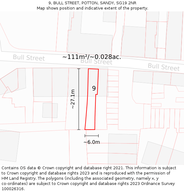 9, BULL STREET, POTTON, SANDY, SG19 2NR: Plot and title map