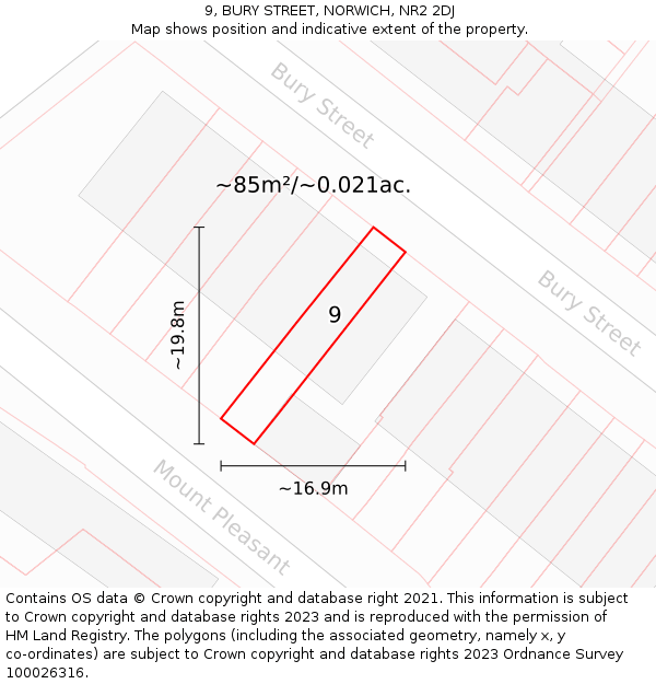 9, BURY STREET, NORWICH, NR2 2DJ: Plot and title map