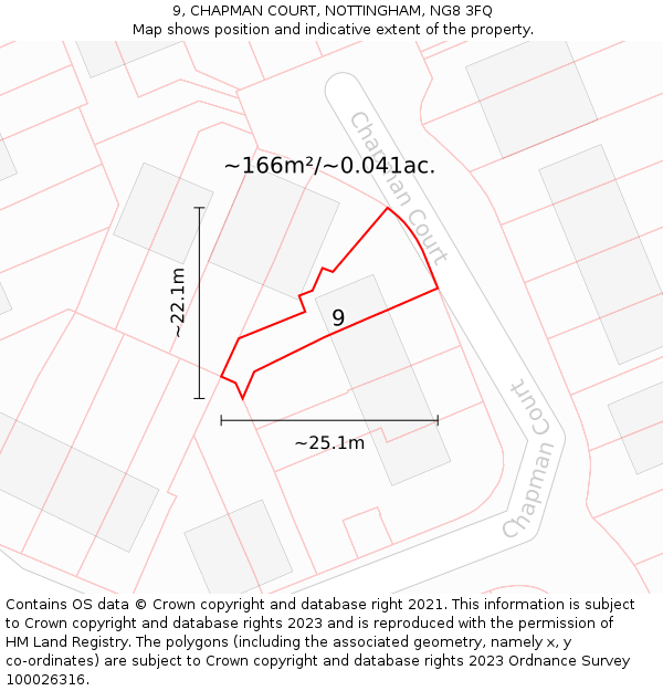 9, CHAPMAN COURT, NOTTINGHAM, NG8 3FQ: Plot and title map
