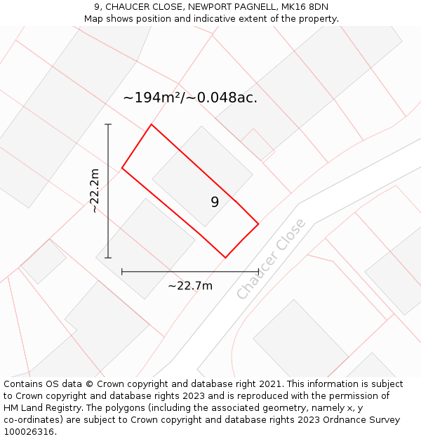 9, CHAUCER CLOSE, NEWPORT PAGNELL, MK16 8DN: Plot and title map