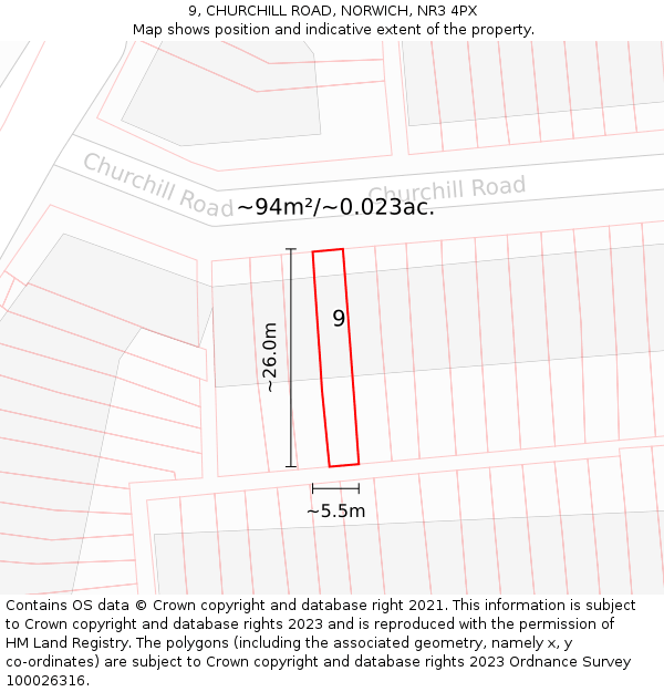 9, CHURCHILL ROAD, NORWICH, NR3 4PX: Plot and title map