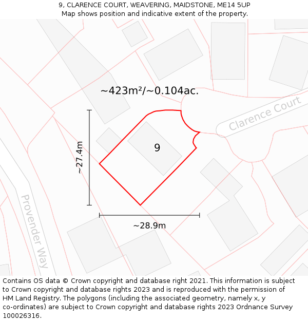 9, CLARENCE COURT, WEAVERING, MAIDSTONE, ME14 5UP: Plot and title map