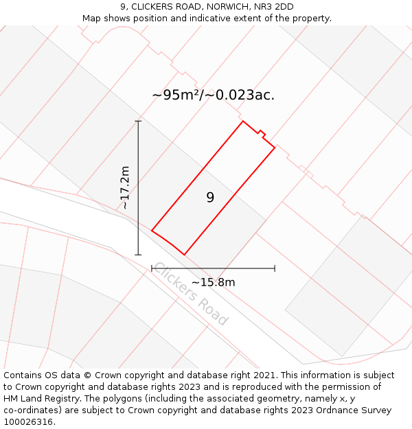 9, CLICKERS ROAD, NORWICH, NR3 2DD: Plot and title map