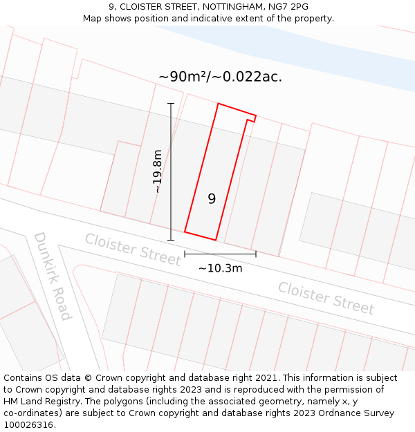 9, CLOISTER STREET, NOTTINGHAM, NG7 2PG: Plot and title map