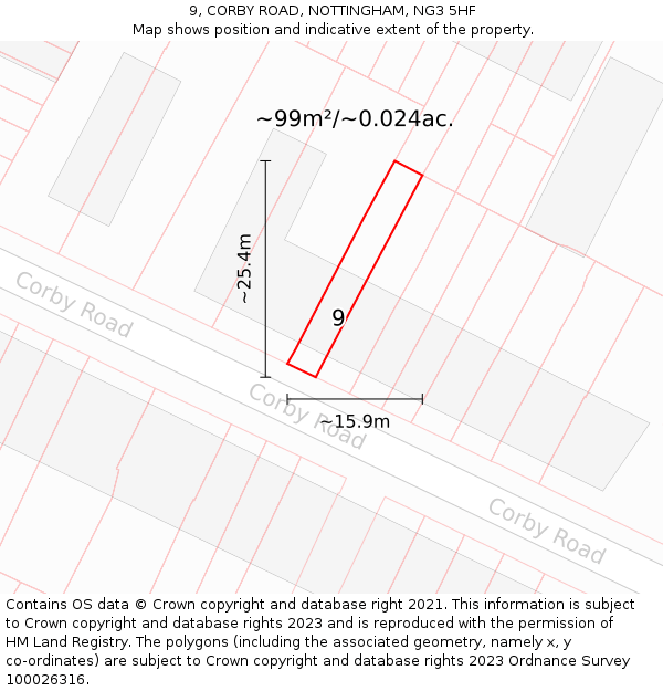 9, CORBY ROAD, NOTTINGHAM, NG3 5HF: Plot and title map