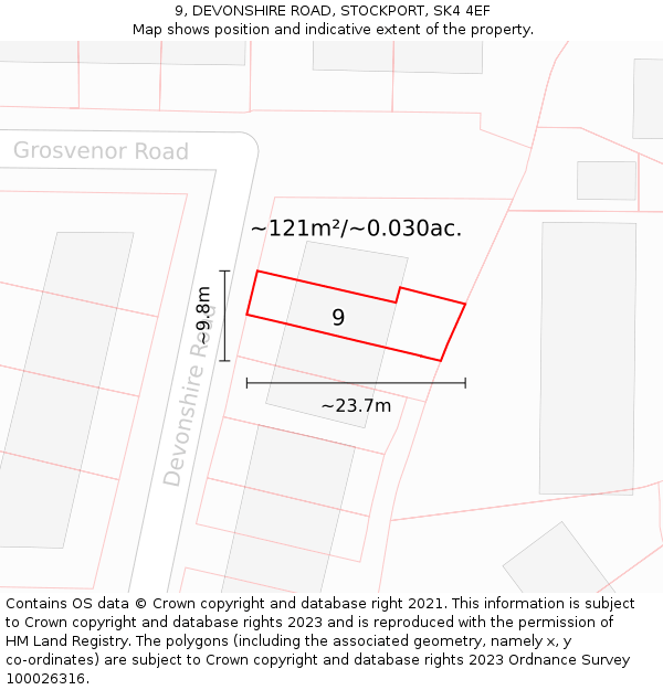 9, DEVONSHIRE ROAD, STOCKPORT, SK4 4EF: Plot and title map