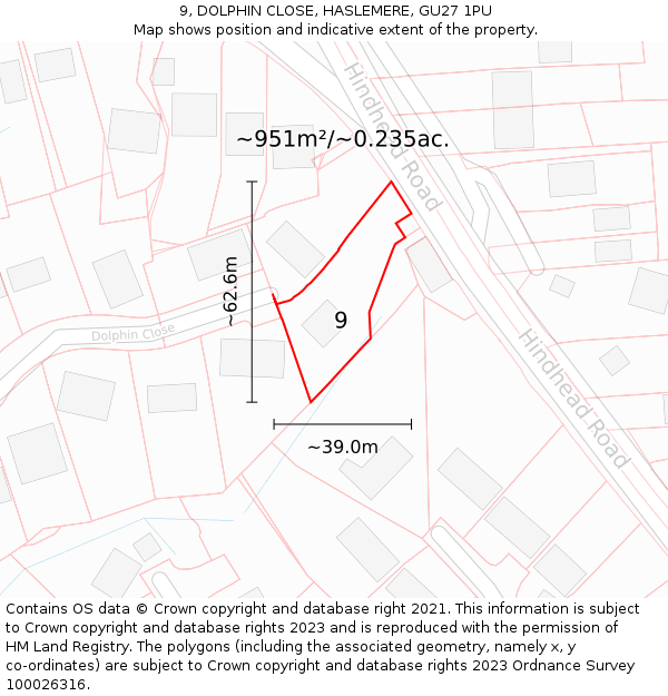 9, DOLPHIN CLOSE, HASLEMERE, GU27 1PU: Plot and title map