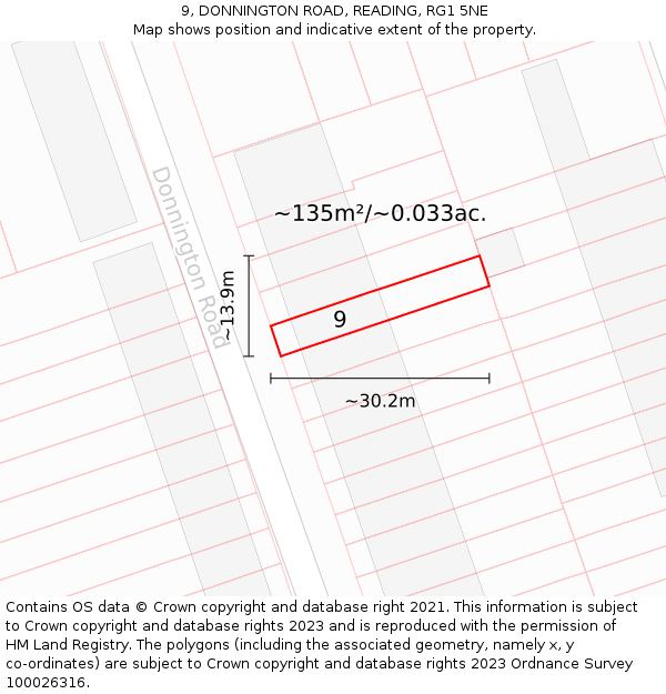 9, DONNINGTON ROAD, READING, RG1 5NE: Plot and title map
