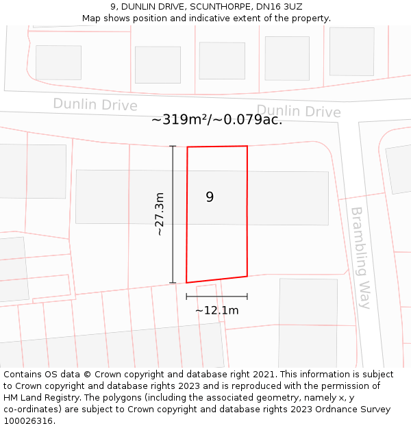9, DUNLIN DRIVE, SCUNTHORPE, DN16 3UZ: Plot and title map