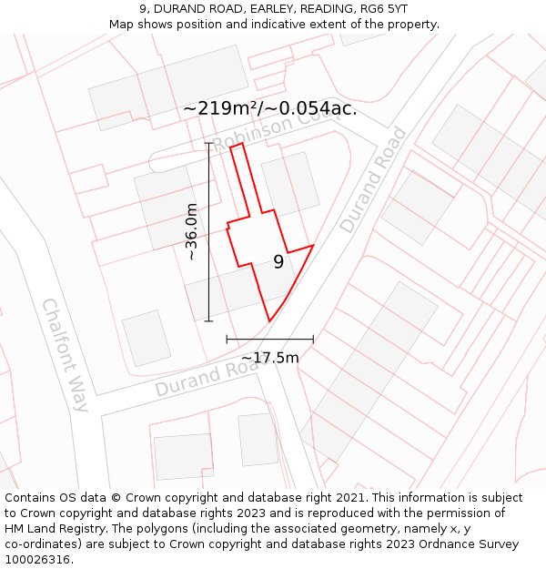9, DURAND ROAD, EARLEY, READING, RG6 5YT: Plot and title map