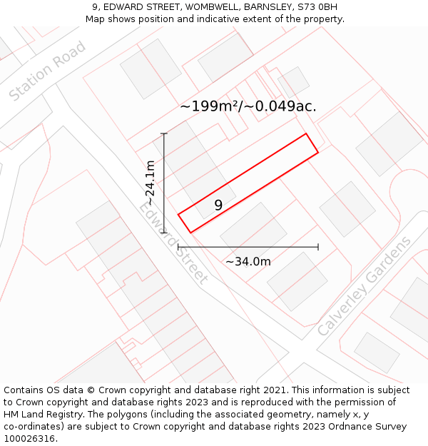 9, EDWARD STREET, WOMBWELL, BARNSLEY, S73 0BH: Plot and title map