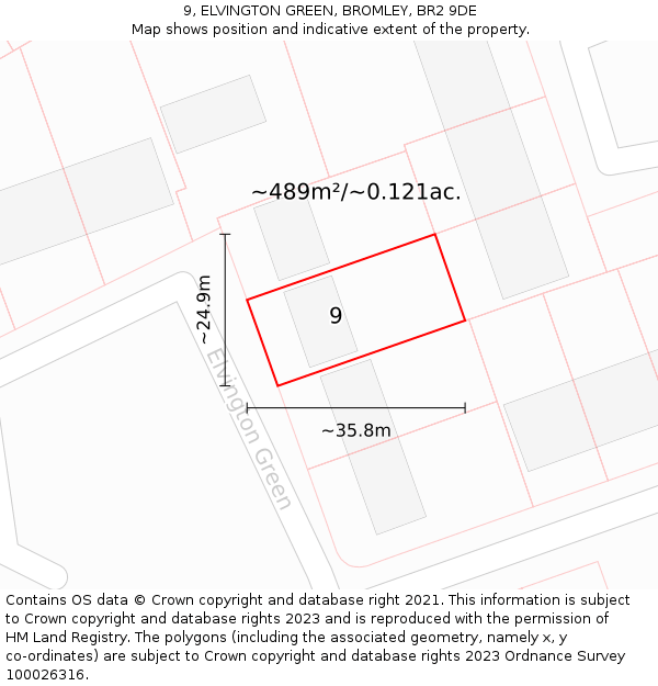 9, ELVINGTON GREEN, BROMLEY, BR2 9DE: Plot and title map