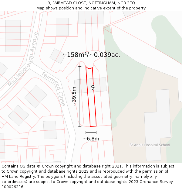9, FAIRMEAD CLOSE, NOTTINGHAM, NG3 3EQ: Plot and title map