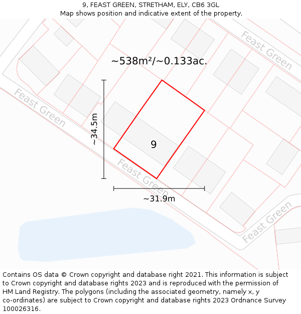 9, FEAST GREEN, STRETHAM, ELY, CB6 3GL: Plot and title map