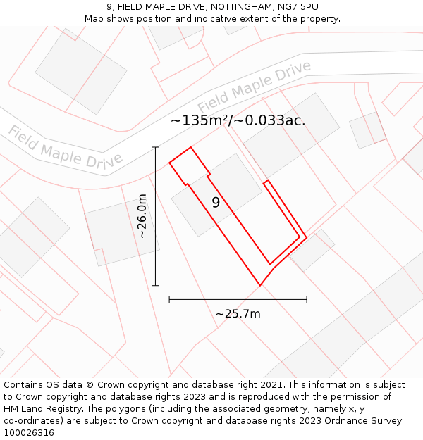 9, FIELD MAPLE DRIVE, NOTTINGHAM, NG7 5PU: Plot and title map