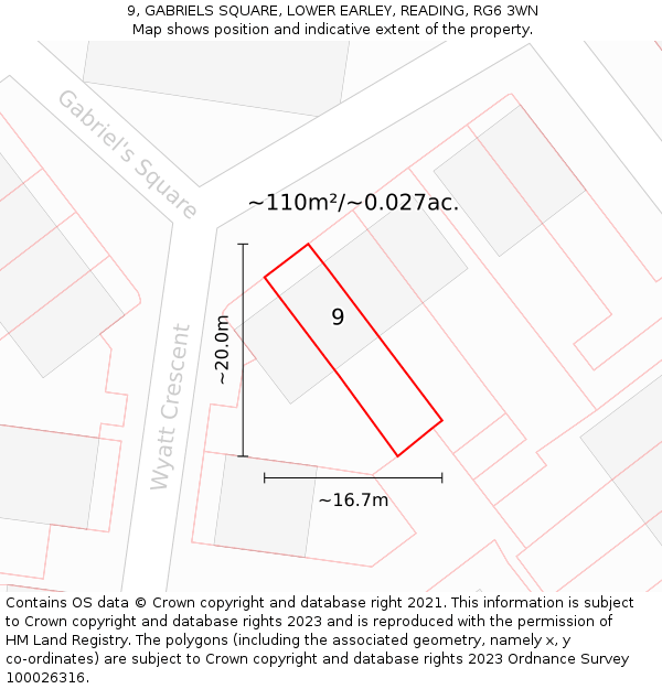 9, GABRIELS SQUARE, LOWER EARLEY, READING, RG6 3WN: Plot and title map