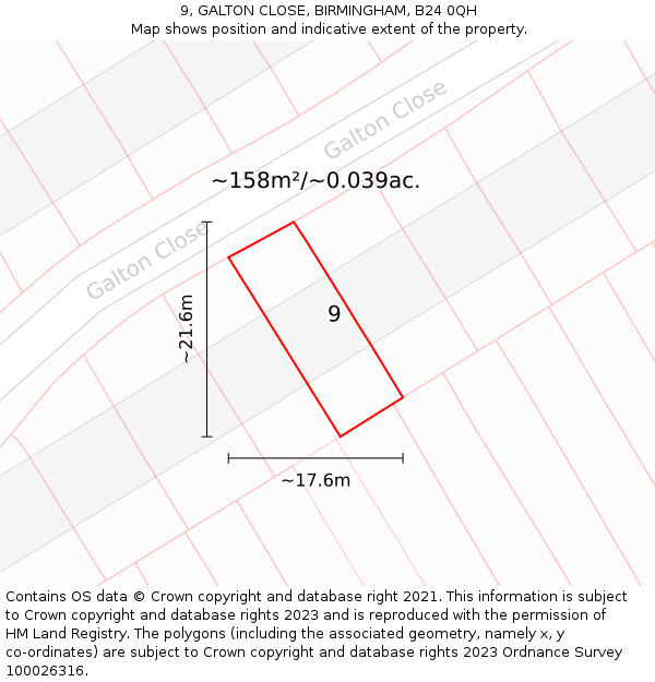 9, GALTON CLOSE, BIRMINGHAM, B24 0QH: Plot and title map