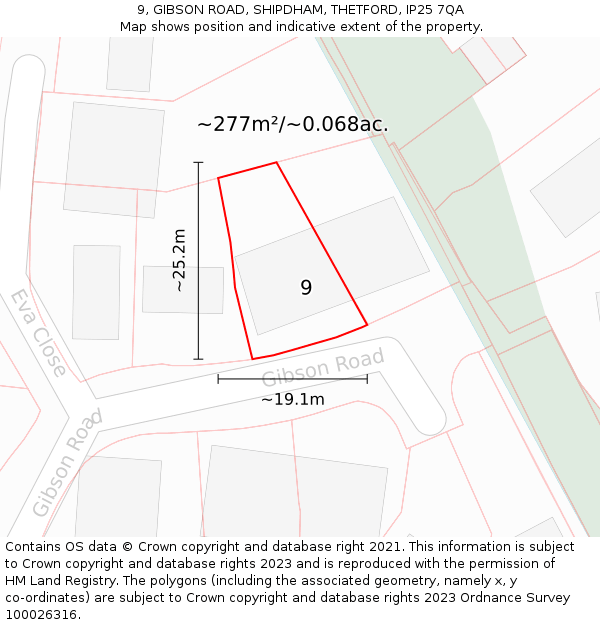 9, GIBSON ROAD, SHIPDHAM, THETFORD, IP25 7QA: Plot and title map