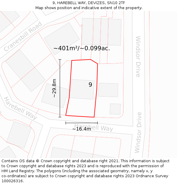 9, HAREBELL WAY, DEVIZES, SN10 2TF: Plot and title map
