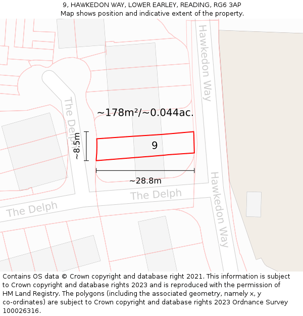 9, HAWKEDON WAY, LOWER EARLEY, READING, RG6 3AP: Plot and title map