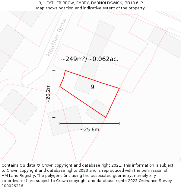 9, HEATHER BROW, EARBY, BARNOLDSWICK, BB18 6LP: Plot and title map