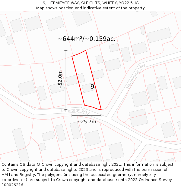 9, HERMITAGE WAY, SLEIGHTS, WHITBY, YO22 5HG: Plot and title map