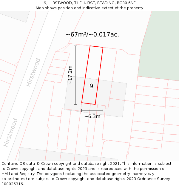9, HIRSTWOOD, TILEHURST, READING, RG30 6NF: Plot and title map