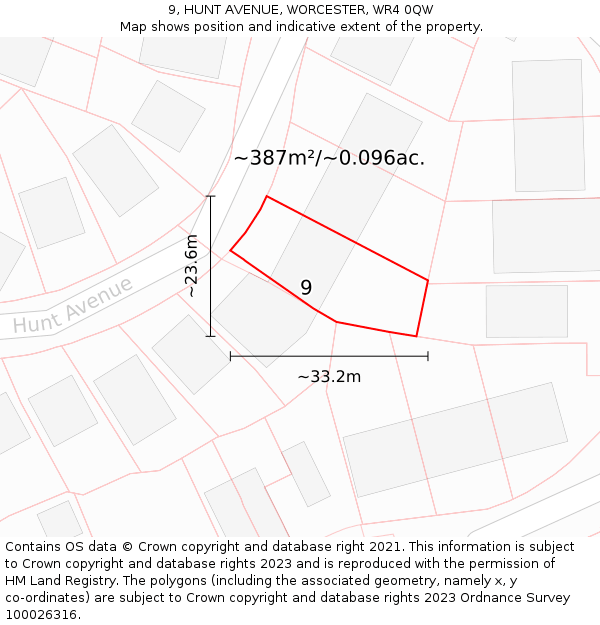 9, HUNT AVENUE, WORCESTER, WR4 0QW: Plot and title map